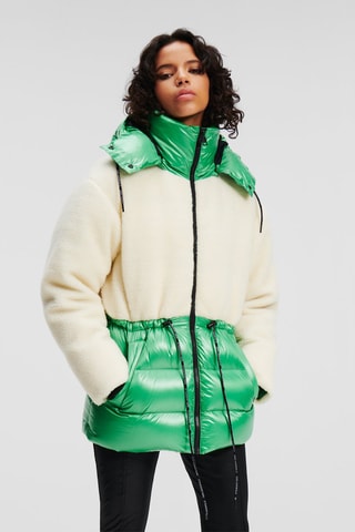 Doudoune bi-matière à capuche - Vert