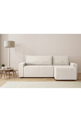 Canapé d'angle réversible convertible Teo - Beige - 4 places - En tissu velours côtelé