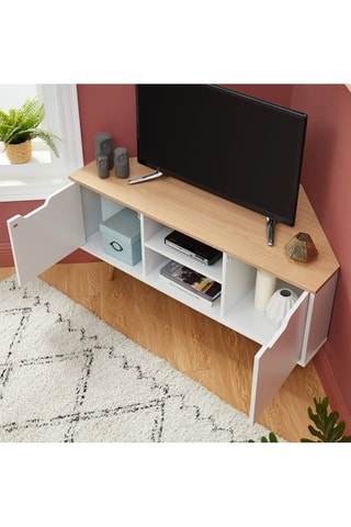 Meuble TV d'angle 2 portes Lyna - Blanc