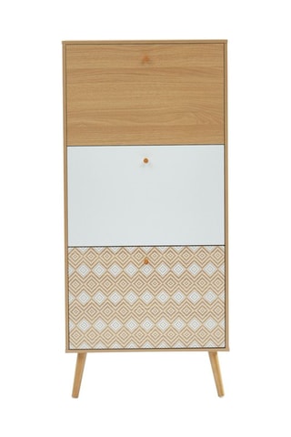 Meuble à chaussures 3 abattants Leika - Imitation bois et blanc