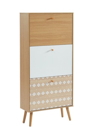 Meuble à chaussures 3 abattants Leika - Imitation bois et blanc