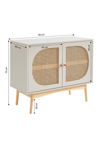 Buffet 2 portes en rotin et pin massif Sixtine - 90 x 75 x 40 cm