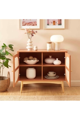 Buffet 2 portes en rotin et pin massif Sixtine - 90 x 75 x 40 cm