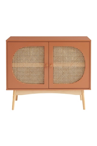 Buffet 2 portes en rotin et pin massif Sixtine - 90 x 75 x 40 cm