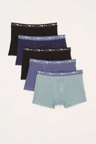 5 boxers Coton Stretch - Bleu, vert et noir