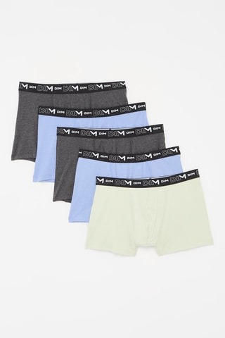 5 boxers Coton Stretch - Bleu, vert et gris