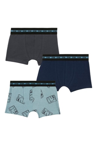 3 boxers Fashion Coton Stretch - Bleu et gris
