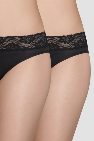 2 Slips Midi Taille Coton Féminine - Zwart