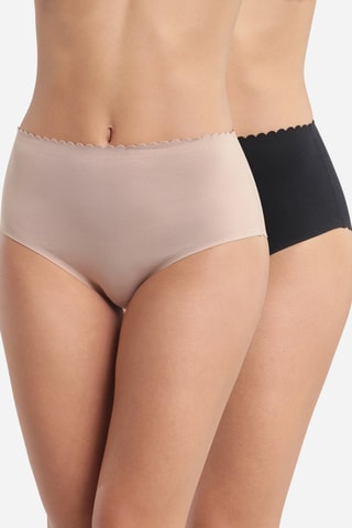 2 Slips Hoge Taille Body Touch Easy - Nude en Zwart