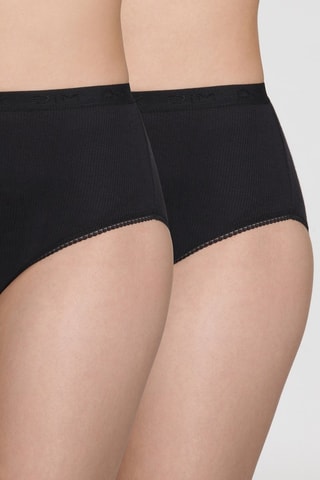 2 Geribde Slips Hoge Taille Pur Coton - Zwart