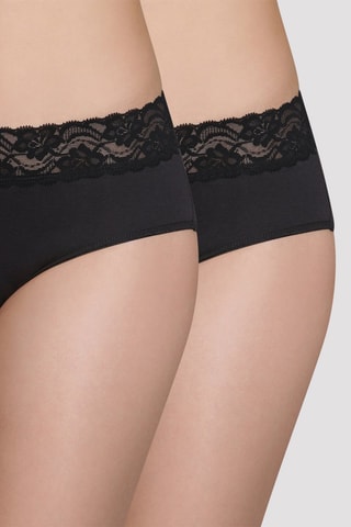 2 Slips Maxi Taille Coton Féminine - Zwart -