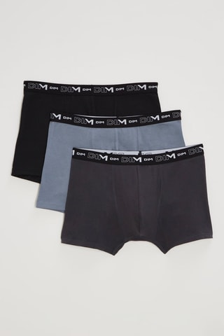 3 boxers Coton Stretch - Bleu, gris et noir 