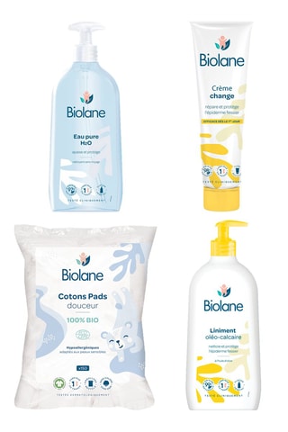 150 cotons douceur bio, crème change dermo-pédiatrie, crème change bio, liniment oléo-calcaire hypoallergénique et nettoyant sans rinçage H2O - 2 x 100 ml, 700 et 750 ml