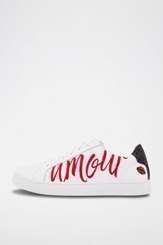 Sneakers en cuir de veau Simone Blanc et rouge