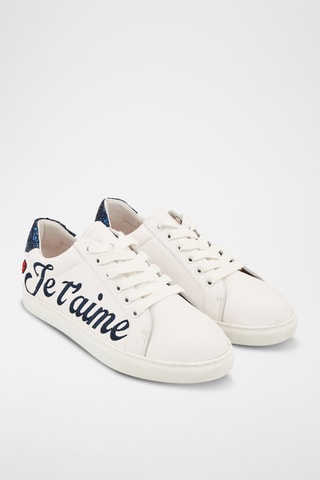 Sneakers en cuir Simone Moi Non Plus - Blanc et bleu marine