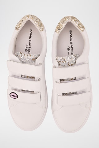 Sneakers en cuir Edith Glitters - Blanc et doré