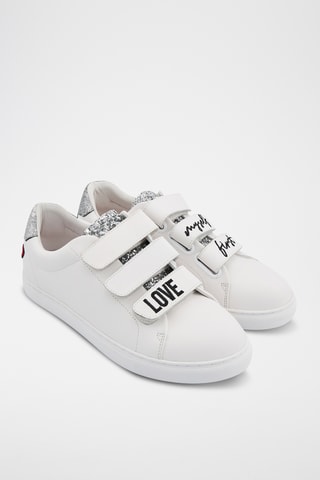 Sneakers en cuir Edith Love Gang - Blanc et argenté