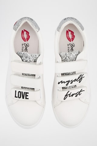 Sneakers en cuir Edith Love Gang - Blanc et argenté