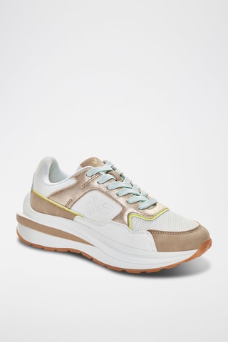 Sapatilhas com cunha Clipper - Bege e branco