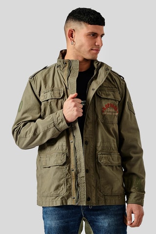 Casaco regular com capuz- Caqui