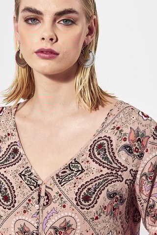 Vestido estilo patinadora Joie - Rosa e verde-escuro