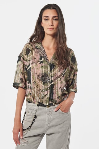 Camisa plissada Neka - Verde e rosa