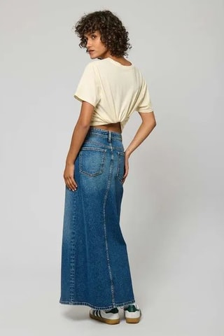 Saia comprida com abertura de ganga Belle - Azul