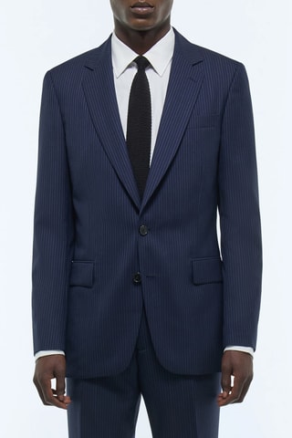 Costume ajusté en laine - Bleu marine