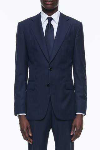 Costumé ajusté en laine - Bleu marine