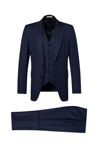 Costumé ajusté en laine - Bleu marine