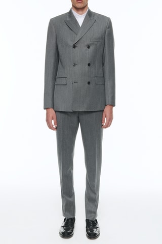 Costume croisé en laine - Gris chiné moyen