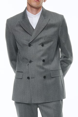 Costume croisé en laine - Gris chiné moyen