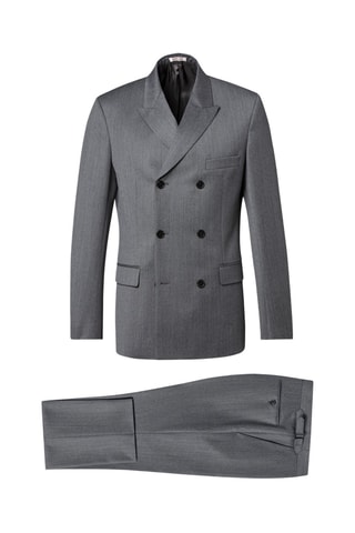 Costume croisé en laine - Gris chiné moyen