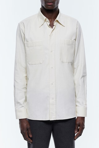 Chemise droite en velours côtelé - Ecru