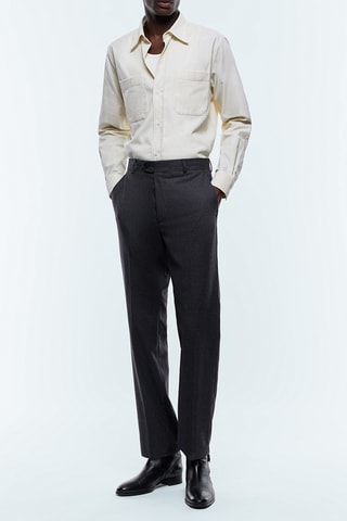 Chemise droite en velours côtelé - Ecru