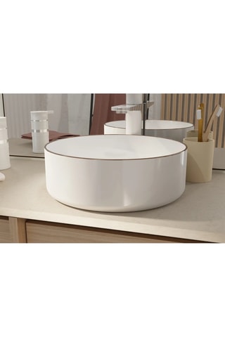 Vasque ronde à poser en céramique - 35,5 cm - Blanc et doré rose