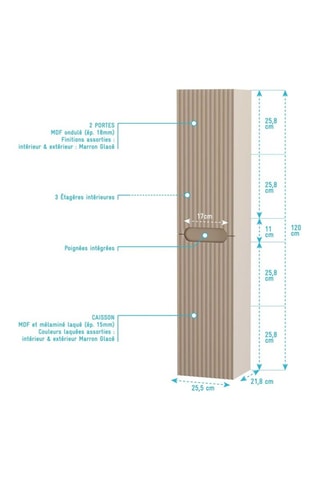 Colonne suspendue 2 portes Leon - 25,5 x 120 x 21,8 cm