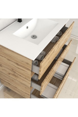 Ensemble meuble salle de bains 3 tiroirs et vasque Naturel et blanc