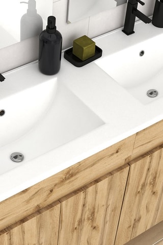 Ensemble meuble salle de bain 4 portes et vasque Imitation chêne industriel et blanc