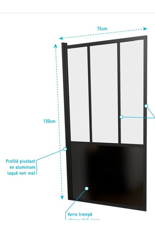 Pare-baignoire pivotant Transparent et noir