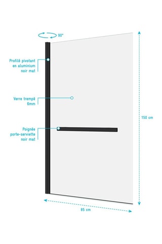 Pare-baignoire pivotant Transparent et noir