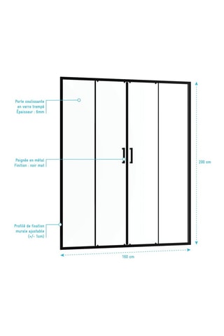 Paroi de douche 2 portes coulissantes - Transparent et noir
