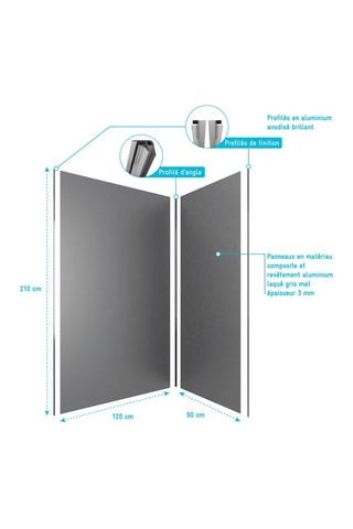 Pack panneaux muraux de douche avec profilés Gris