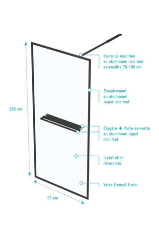 Paroi de douche 3-en-1 Transparent et noir
