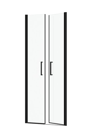 Porte de douche double battant - Transparent et noir