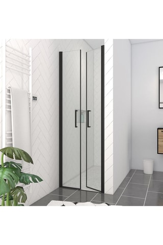 Porte de douche double battant - Transparent et noir