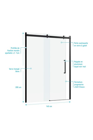 Paroi porte de douche coulissante Transparent et noir