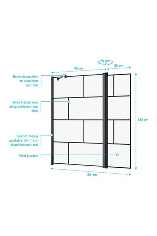 Pare-baignoire pivotant Transparent et noir