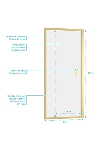 Porte de douche coulissante Doré