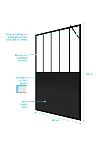 Paroi de douche à l'italienne Transparent et noir